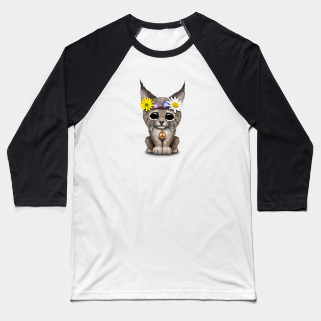 Cute Hippie Lynx Cub Baseball T-Shirt by jeffbartels